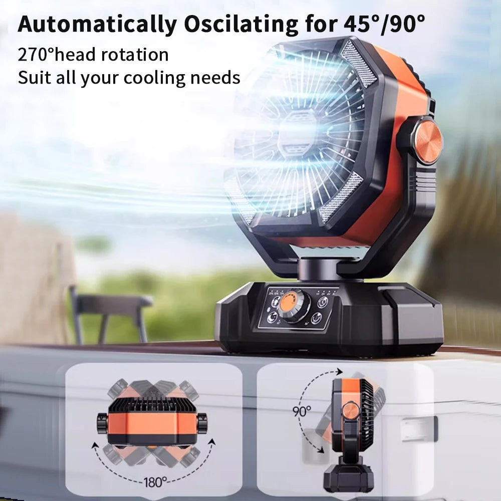 20000mAh Battery Camping Fan with 4 LED Lantern 8 Speeds Desk Fan Portable Outdoor Fan for Outdoor Camping Tent and Fishing