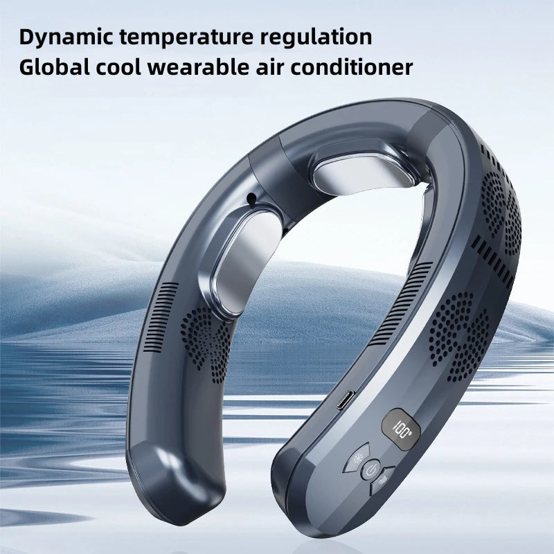 Portable Neck Fan Mini Air Conditioner Cooler Bladeless Fan 6000mAh USB Rechargeable Hanging Cooling Heating Wearable Fans