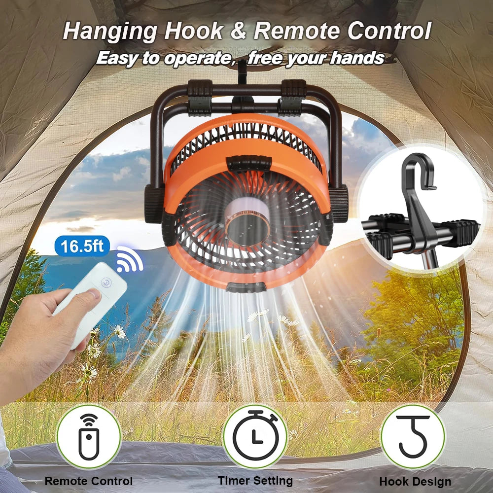Camping Fan 20000mAh Rechargeable Portable Outdoor Camping Fan Wireless Tent Ceiling Fan with LED Light Camping Air Circulator
