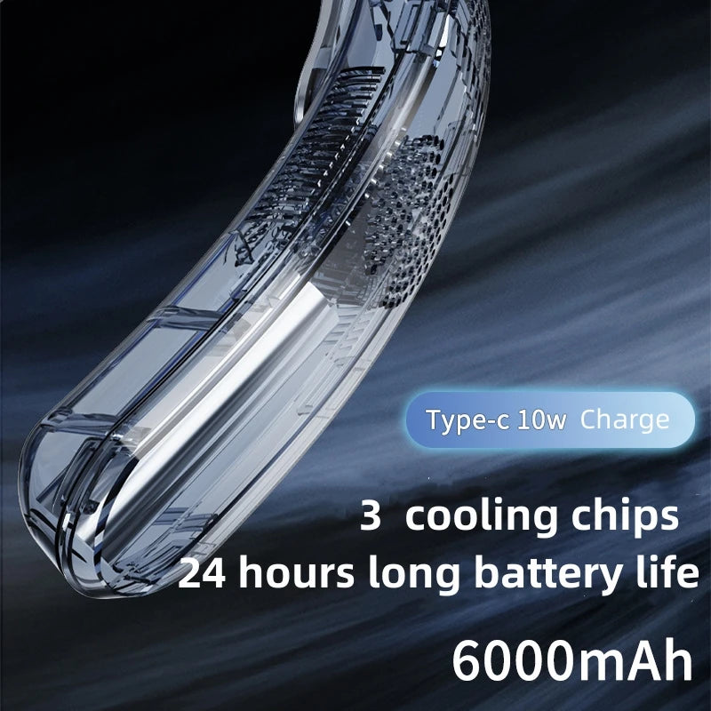 Portable Neck Fan Mini Air Conditioner Cooler Bladeless Fan 6000mAh USB Rechargeable Hanging Cooling Heating Wearable Fans