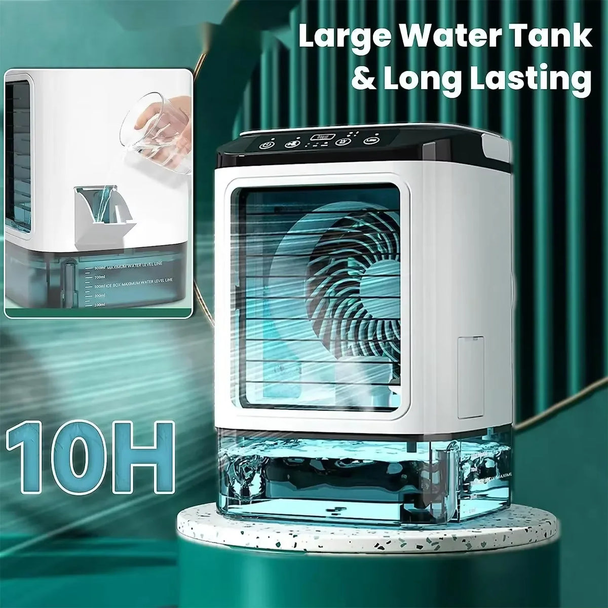 HOMEFISH Air Conditioner Portable Fan Desktop Dual Spray Ultrasonic Atomization 3-Speed Mute Air Cooler Night Light Electric Fan